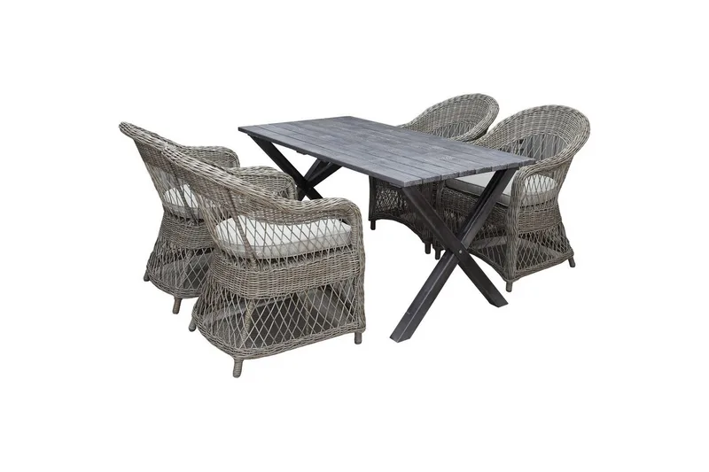 Ulkomöbeliryhmä 150 cm pöytä & 4 Merida luonnonväriset tuolit Harmaa - Harmaa - Puutarhakalusteet - Ulkoryhmä - Ruokailuryhmät ulos
