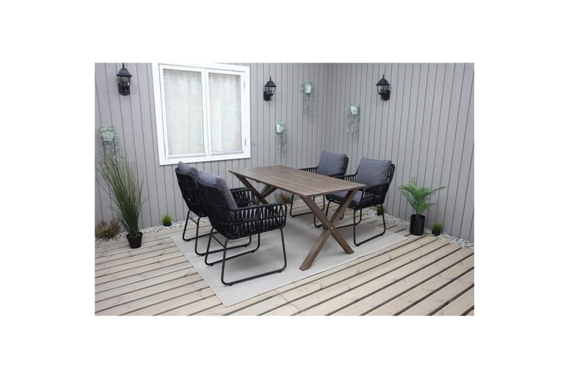 Ulkomöbeliryhmä 150 cm pöytä & 4 Levanto harmaat tuolit Ruskea - Ruskea - Puutarhakalusteet - Ulkoryhmä - Ruokailuryhmät ulos