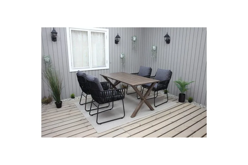 Ulkomöbeliryhmä 150 cm pöytä & 4 Levanto harmaat tuolit Ruskea - Ruskea - Puutarhakalusteet - Ulkoryhmä - Ruokailuryhmät ulos