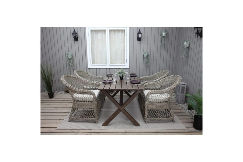 Ulkomöbeliryhmä 150 cm pöytä & 4 Merida luonnonväriset tuolit Ruskea - Ruskea - Puutarhakalusteet - Ulkoryhmä - Ruokailuryhmät ulos