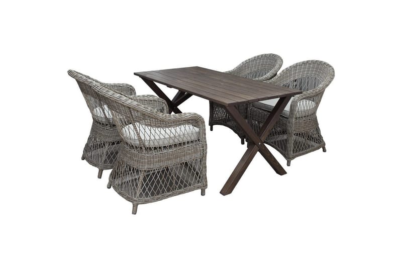 Ulkomöbeliryhmä 150 cm pöytä & 4 Merida luonnonväriset tuolit Ruskea, Ruskea