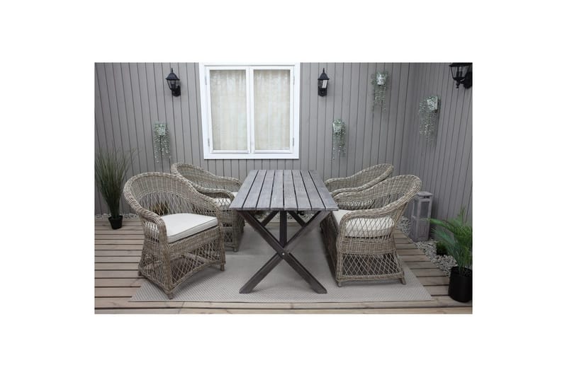 Ulkomöbeliryhmä 150 cm pöytä & 4 Merida luonnonväriset tuolit Harmaa - Harmaa - Puutarhakalusteet - Ulkoryhmä - Ruokailuryhmät ulos