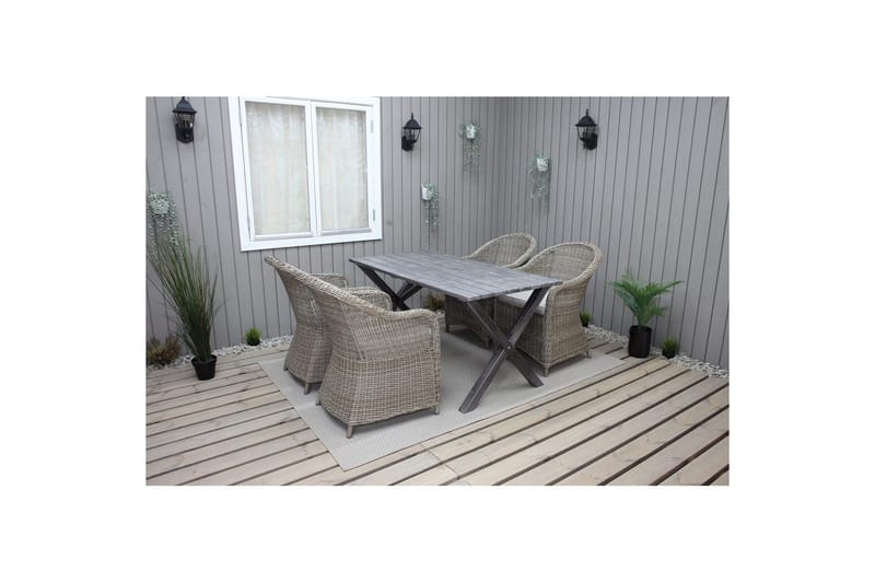 Ulkomöbeliryhmä 150 cm pöytä & 4 Belize luonnonväriset tuolit Harmaa - Harmaa - Puutarhakalusteet - Ulkoryhmä - Ruokailuryhmät ulos