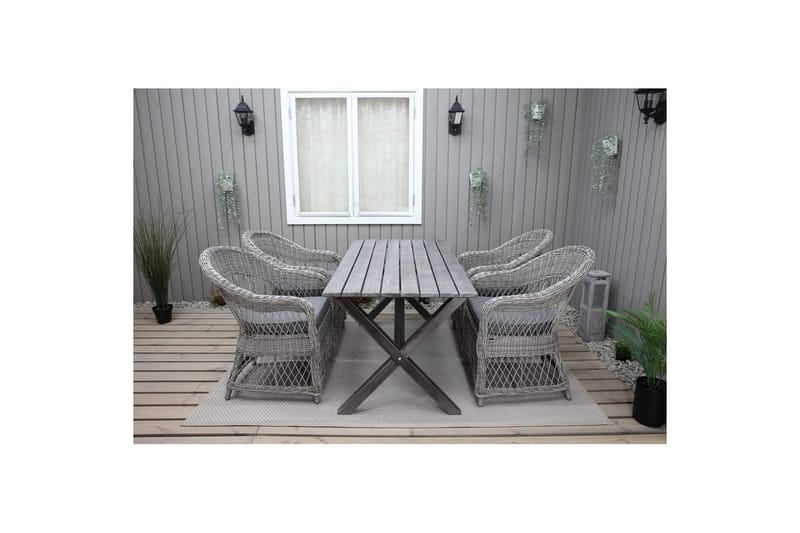 Ulkomöbeliryhmä 150 cm pöytä & 4 Merida harmaat tuolit Harmaa - Harmaa - Puutarhakalusteet - Ulkoryhmä - Ruokailuryhmät ulos