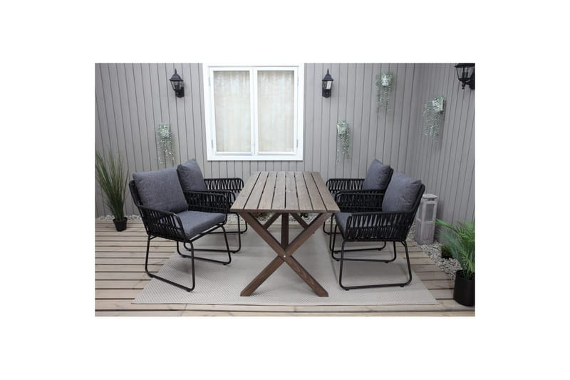 Ulkomöbeliryhmä 150 cm pöytä & 4 Levanto harmaat tuolit Ruskea - Ruskea - Puutarhakalusteet - Ulkoryhmä - Ruokailuryhmät ulos