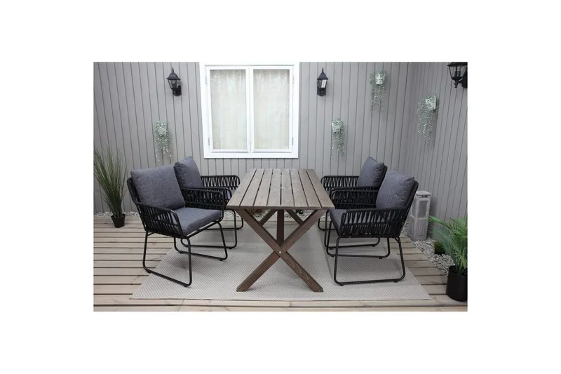 Ulkomöbeliryhmä 150 cm pöytä & 4 Levanto harmaat tuolit Ruskea - Ruskea - Puutarhakalusteet - Ulkoryhmä - Ruokailuryhmät ulos