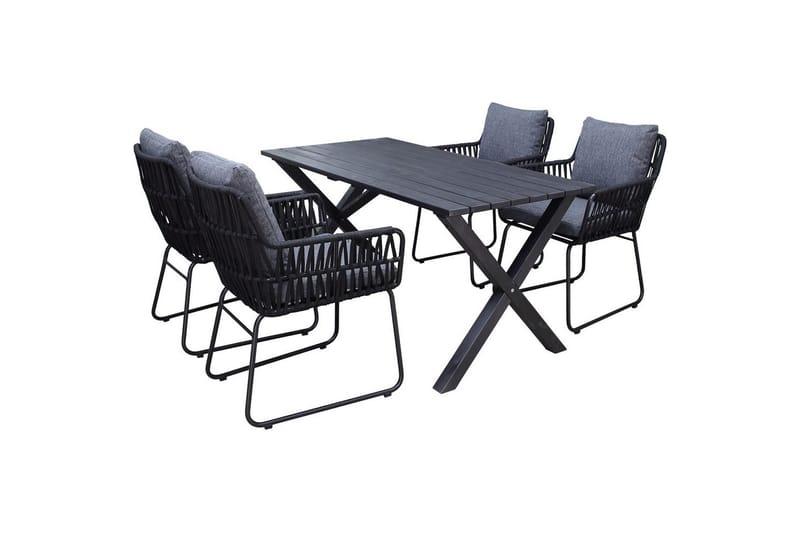 Ulkomöbeliryhmä 150 cm pöytä & 4 Levanto harmaat tuolit Musta, Musta
