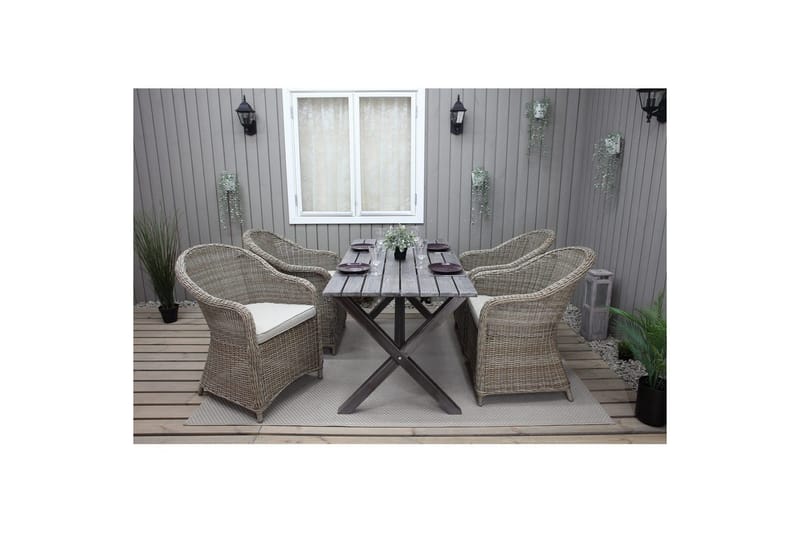 Ulkomöbeliryhmä 150 cm pöytä & 4 Belize luonnonväriset tuolit Harmaa - Harmaa - Puutarhakalusteet - Ulkoryhmä - Ruokailuryhmät ulos