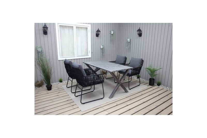 Ulkomöbeliryhmä 150 cm pöytä & 4 Levanto harmaat tuolit Harmaa - Harmaa - Puutarhakalusteet - Ulkoryhmä - Ruokailuryhmät ulos
