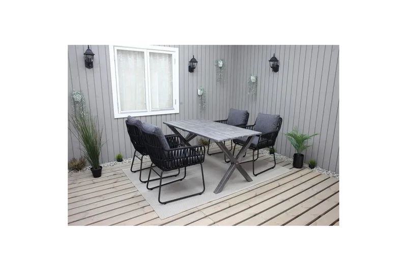 Ulkomöbeliryhmä 150 cm pöytä & 4 Levanto harmaat tuolit Harmaa - Harmaa - Puutarhakalusteet - Ulkoryhmä - Ruokailuryhmät ulos