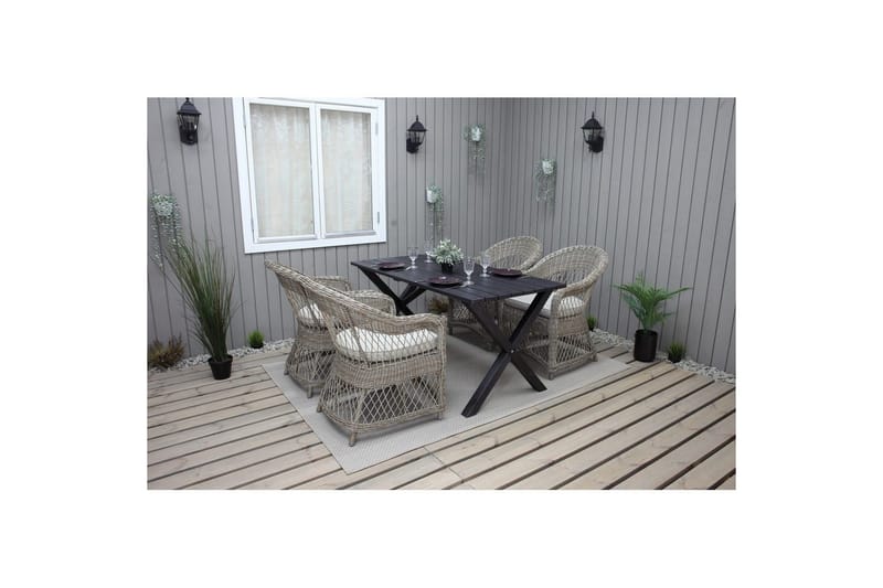 Ulkomöbeliryhmä 150 cm pöytä & 4 Merida luonnonväriset tuolit Musta - Musta - Puutarhakalusteet - Ulkoryhmä - Ruokailuryhmät ulos