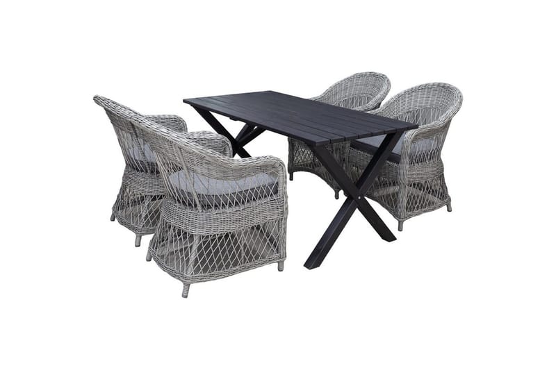Ulkomöbeliryhmä 150 cm pöytä & 4 Merida harmaat tuolit Musta, Musta