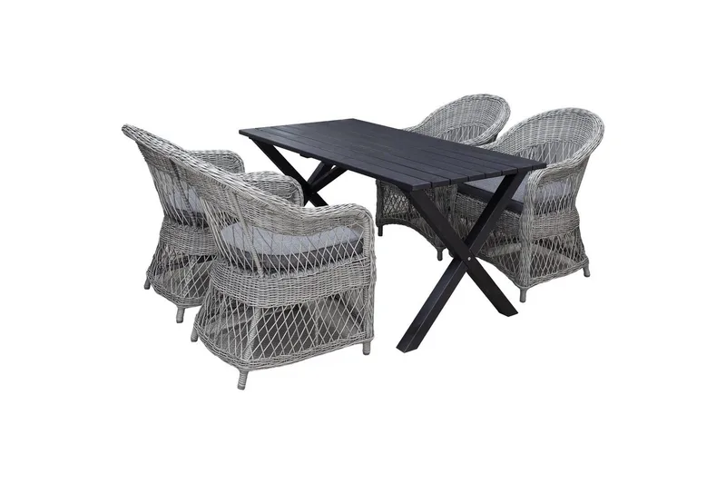 Ulkomöbeliryhmä 150 cm pöytä & 4 Merida harmaat tuolit Musta, Musta