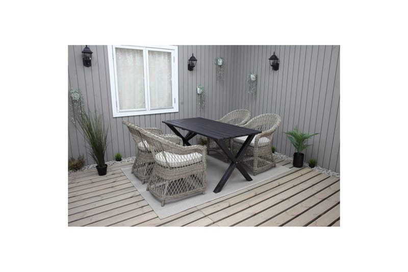Ulkomöbeliryhmä 150 cm pöytä & 4 Merida luonnonväriset tuolit Musta - Musta - Puutarhakalusteet - Ulkoryhmä - Ruokailuryhmät ulos