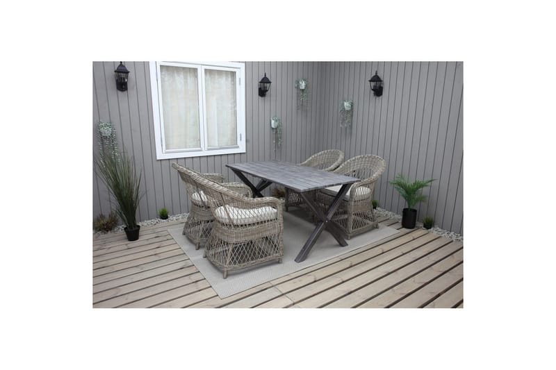 Ulkomöbeliryhmä 150 cm pöytä & 4 Merida luonnonväriset tuolit Harmaa - Harmaa - Puutarhakalusteet - Ulkoryhmä - Ruokailuryhmät ulos
