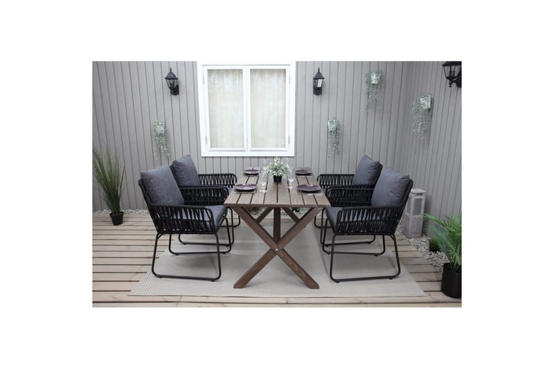 Ulkomöbeliryhmä 150 cm pöytä & 4 Levanto harmaat tuolit Ruskea - Ruskea - Puutarhakalusteet - Ulkoryhmä - Ruokailuryhmät ulos