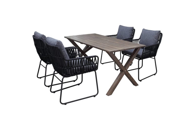 Ulkomöbeliryhmä 150 cm pöytä & 4 Levanto harmaat tuolit Ruskea - Ruskea - Puutarhakalusteet - Ulkoryhmä - Ruokailuryhmät ulos