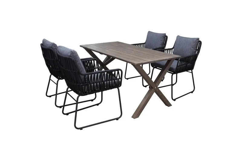 Ulkomöbeliryhmä 150 cm pöytä & 4 Levanto harmaat tuolit Ruskea - Ruskea - Puutarhakalusteet - Ulkoryhmä - Ruokailuryhmät ulos