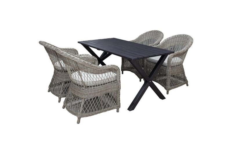 Ulkomöbeliryhmä 150 cm pöytä & 4 Merida luonnonväriset tuolit Musta, Musta