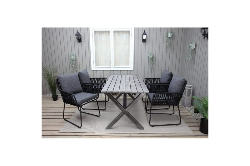 Ulkomöbeliryhmä 150 cm pöytä & 4 Levanto harmaat tuolit Harmaa - Harmaa - Puutarhakalusteet - Ulkoryhmä - Ruokailuryhmät ulos