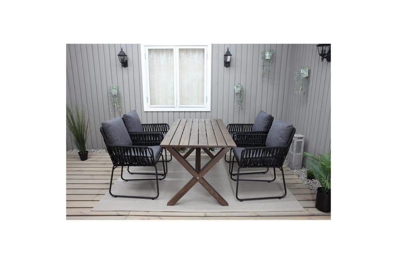 Ulkomöbeliryhmä 150 cm pöytä & 4 Levanto harmaat tuolit Ruskea - Ruskea - Puutarhakalusteet - Ulkoryhmä - Ruokailuryhmät ulos