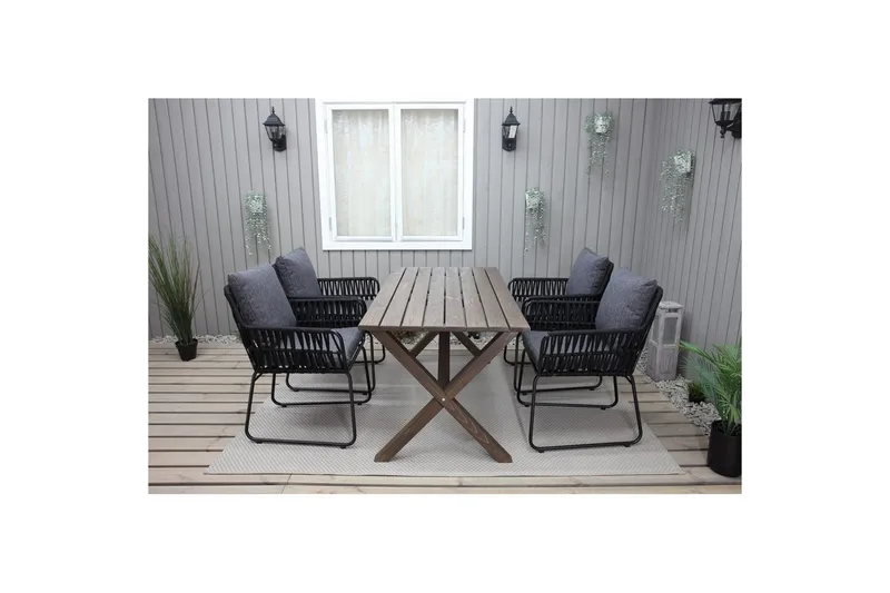 Ulkomöbeliryhmä 150 cm pöytä & 4 Levanto harmaat tuolit Ruskea - Ruskea - Puutarhakalusteet - Ulkoryhmä - Ruokailuryhmät ulos