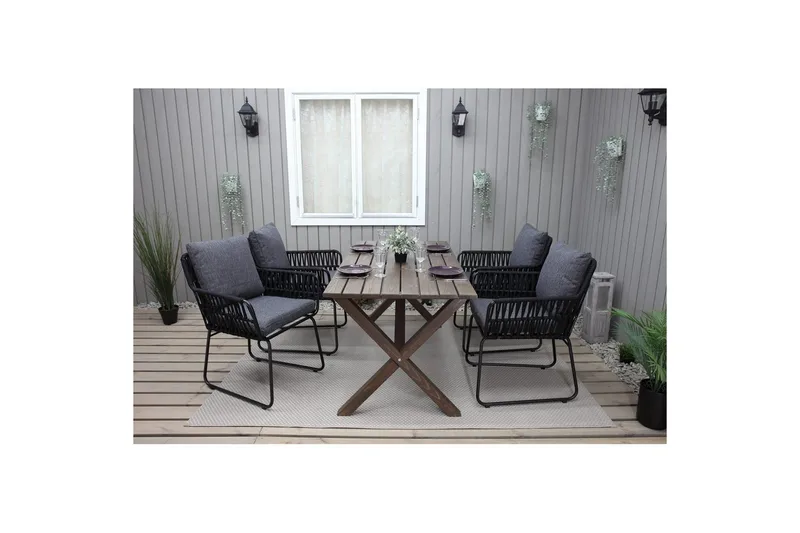 Ulkomöbeliryhmä 150 cm pöytä & 4 Levanto harmaat tuolit Ruskea - Ruskea - Puutarhakalusteet - Ulkoryhmä - Ruokailuryhmät ulos