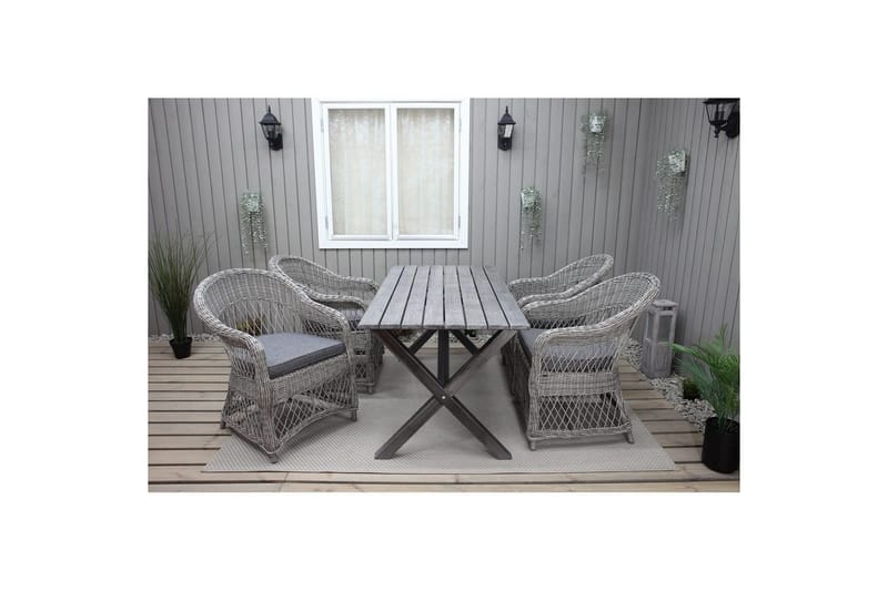 Ulkomöbeliryhmä 150 cm pöytä & 4 Merida harmaat tuolit Harmaa - Harmaa - Puutarhakalusteet - Ulkoryhmä - Ruokailuryhmät ulos