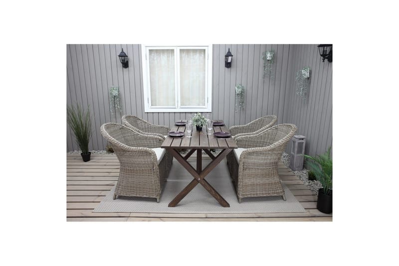 Ulkomöbeliryhmä 150 cm pöytä & 4 Belize luonnonväriset tuolit Ruskea - Ruskea - Puutarhakalusteet - Ulkoryhmä - Ruokailuryhmät ulos
