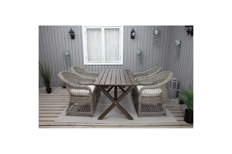 Ulkomöbeliryhmä 150 cm pöytä & 4 Merida luonnonväriset tuolit Ruskea - Ruskea - Puutarhakalusteet - Ulkoryhmä - Ruokailuryhmät ulos