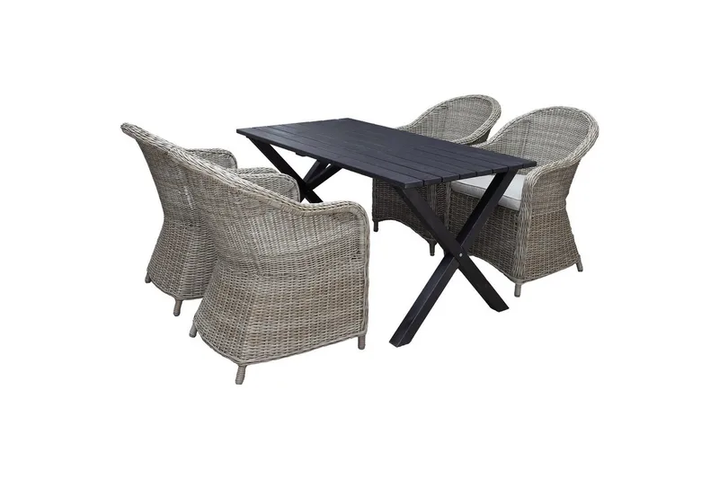 Ulkomöbeliryhmä 150 cm pöytä & 4 Belize luonnonväriset tuolit Musta, Musta