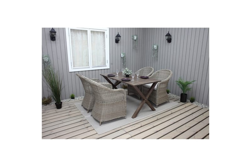 Ulkomöbeliryhmä 150 cm pöytä & 4 Belize luonnonväriset tuolit Ruskea - Ruskea - Puutarhakalusteet - Ulkoryhmä - Ruokailuryhmät ulos