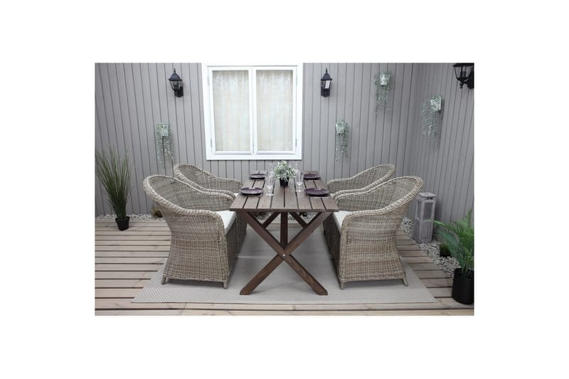 Ulkomöbeliryhmä 150 cm pöytä & 4 Belize luonnonväriset tuolit Ruskea - Ruskea - Puutarhakalusteet - Ulkoryhmä - Ruokailuryhmät ulos