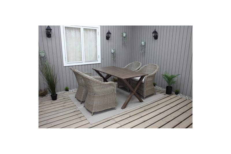 Ulkomöbeliryhmä 150 cm pöytä & 4 Belize luonnonväriset tuolit Ruskea - Ruskea - Puutarhakalusteet - Ulkoryhmä - Ruokailuryhmät ulos
