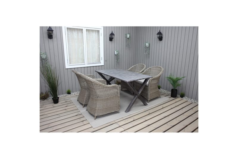 Ulkomöbeliryhmä 150 cm pöytä & 4 Belize luonnonväriset tuolit Harmaa - Harmaa - Puutarhakalusteet - Ulkoryhmä - Ruokailuryhmät ulos