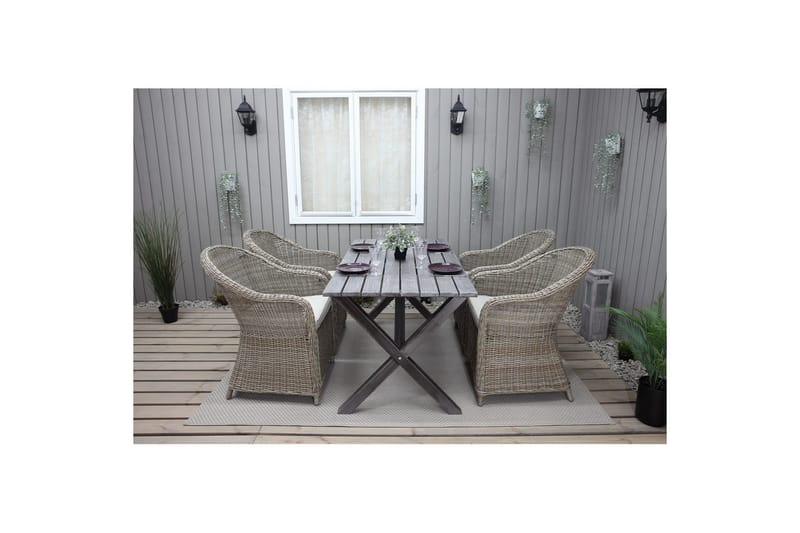 Ulkomöbeliryhmä 150 cm pöytä & 4 Belize luonnonväriset tuolit Harmaa - Harmaa - Puutarhakalusteet - Ulkoryhmä - Ruokailuryhmät ulos