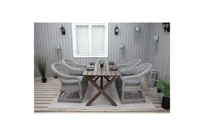 Ulkomöbeliryhmä 150 cm pöytä & 4 Merida harmaat tuolit Ruskea - Ruskea - Puutarhakalusteet - Ulkoryhmä - Ruokailuryhmät ulos