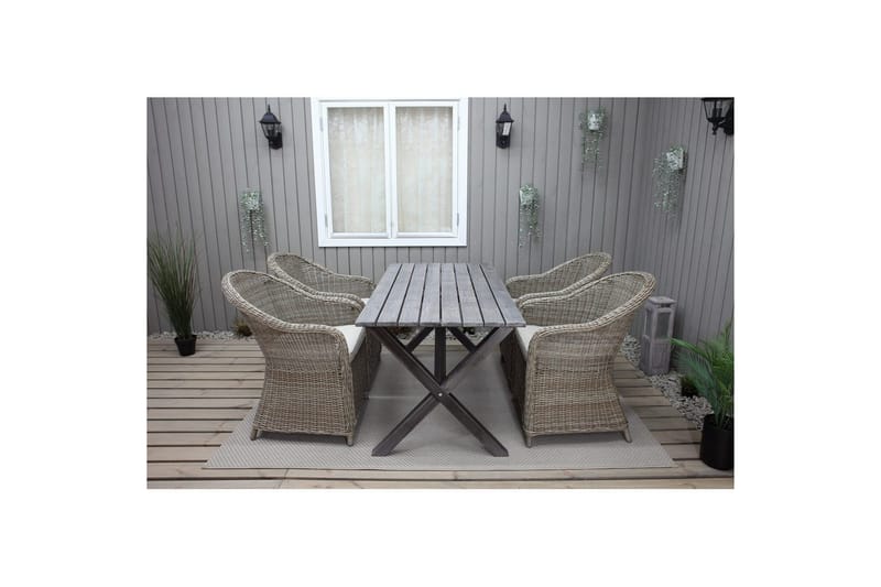 Ulkomöbeliryhmä 150 cm pöytä & 4 Belize luonnonväriset tuolit Harmaa - Harmaa - Puutarhakalusteet - Ulkoryhmä - Ruokailuryhmät ulos