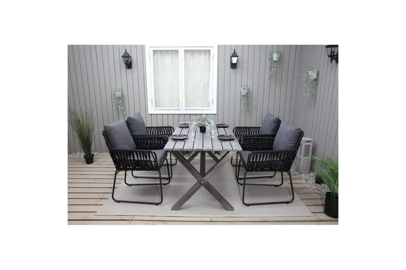 Ulkomöbeliryhmä 150 cm pöytä & 4 Levanto harmaat tuolit Harmaa - Harmaa - Puutarhakalusteet - Ulkoryhmä - Ruokailuryhmät ulos