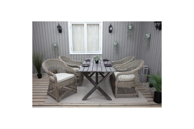 Ulkomöbeliryhmä 150 cm pöytä & 4 Merida luonnonväriset tuolit Harmaa - Harmaa - Puutarhakalusteet - Ulkoryhmä - Ruokailuryhmät ulos