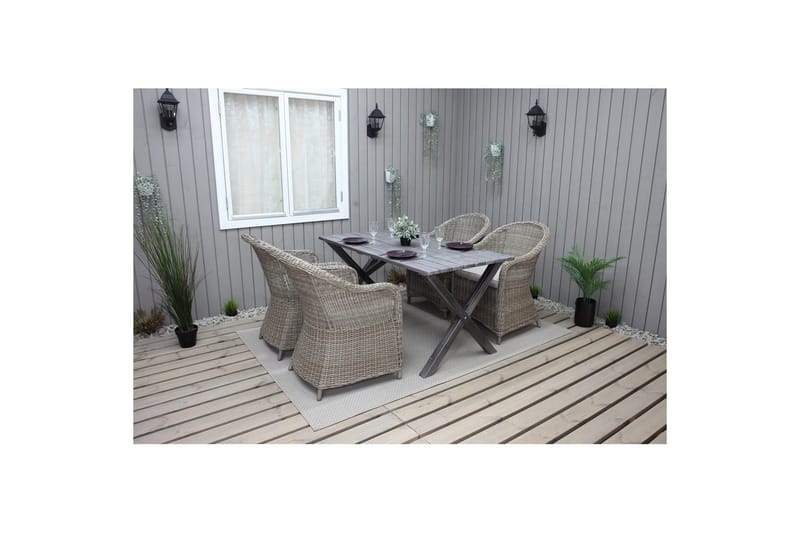 Ulkomöbeliryhmä 150 cm pöytä & 4 Belize luonnonväriset tuolit Harmaa - Harmaa - Puutarhakalusteet - Ulkoryhmä - Ruokailuryhmät ulos