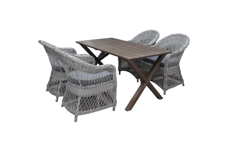 Ulkomöbeliryhmä 150 cm pöytä & 4 Merida harmaat tuolit Ruskea - Ruskea - Puutarhakalusteet - Ulkoryhmä - Ruokailuryhmät ulos