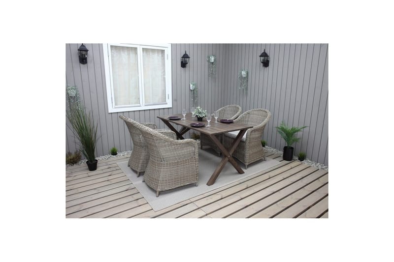 Ulkomöbeliryhmä 150 cm pöytä & 4 Belize luonnonväriset tuolit Ruskea - Ruskea - Puutarhakalusteet - Ulkoryhmä - Ruokailuryhmät ulos