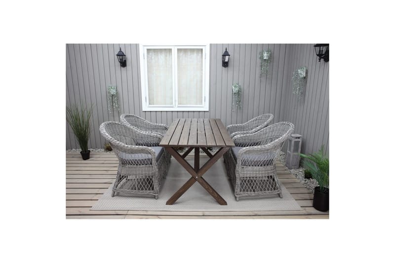 Ulkomöbeliryhmä 150 cm pöytä & 4 Merida harmaat tuolit Ruskea - Ruskea - Puutarhakalusteet - Ulkoryhmä - Ruokailuryhmät ulos