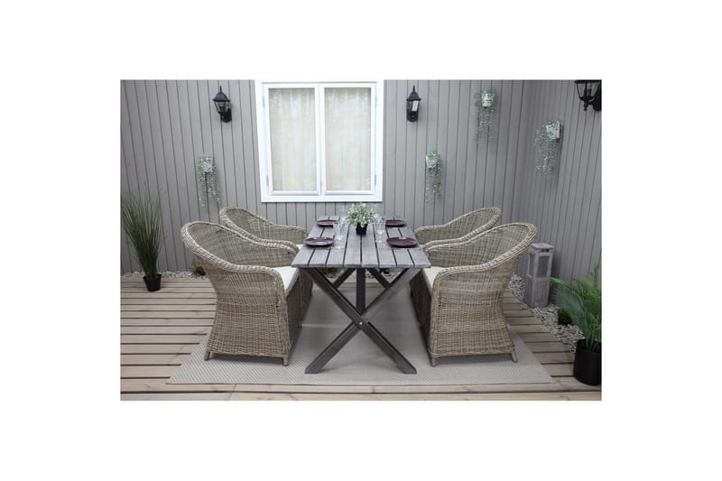 Ulkomöbeliryhmä 150 cm pöytä & 4 Belize luonnonväriset tuolit Harmaa - Harmaa - Puutarhakalusteet - Ulkoryhmä - Ruokailuryhmät ulos