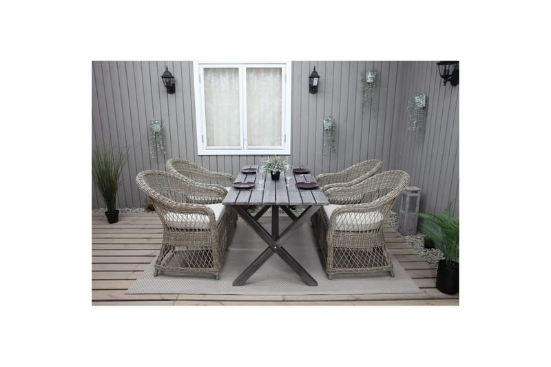 Ulkomöbeliryhmä 150 cm pöytä & 4 Merida luonnonväriset tuolit Harmaa - Harmaa - Puutarhakalusteet - Ulkoryhmä - Ruokailuryhmät ulos