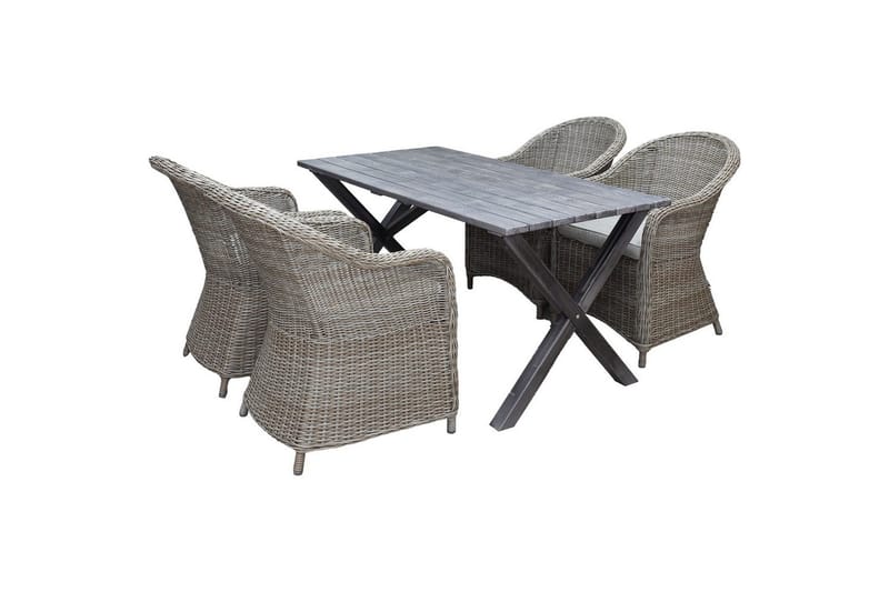 Ulkomöbeliryhmä 150 cm pöytä & 4 Belize luonnonväriset tuolit Harmaa, Harmaa