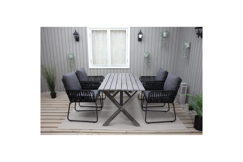 Ulkomöbeliryhmä 150 cm pöytä & 4 Levanto harmaat tuolit Harmaa - Harmaa - Puutarhakalusteet - Ulkoryhmä - Ruokailuryhmät ulos