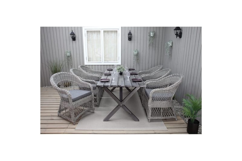 Ulkomöbeliryhmä 190 cm Pöytä & 6 Merida harmaat tuolit Harmaa - Harmaa - Puutarhakalusteet - Ulkoryhmä - Ruokailuryhmät ulos