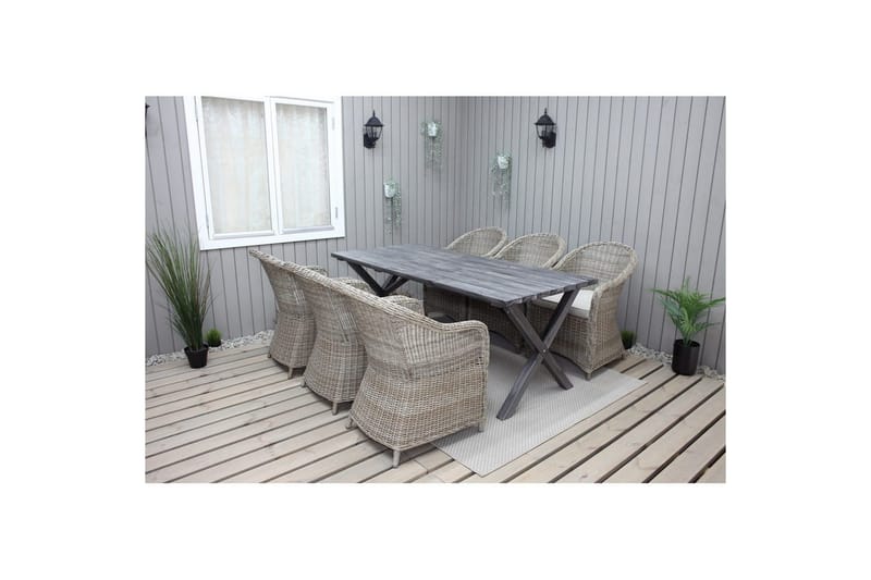 Ulkomöbeliryhmä 190 cm Pöytä & 6 Belize luonnonväriset tuolit Harmaa - Harmaa - Puutarhakalusteet - Ulkoryhmä - Ruokailuryhmät ulos